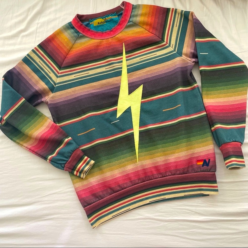 Aviator Nation Serape Tulum Bolt Stitch Crewneck Sweatshirt Size Small EUC
